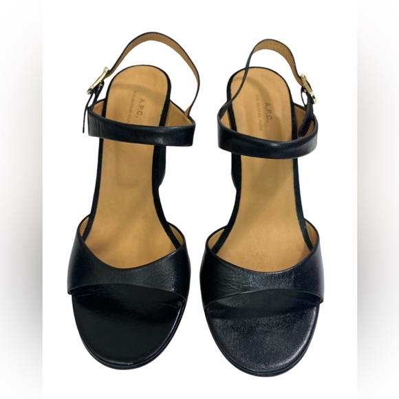 A.P.C. Black Wedge sandals with leather strap EU Size 39-W9 - Picture 7 of 9